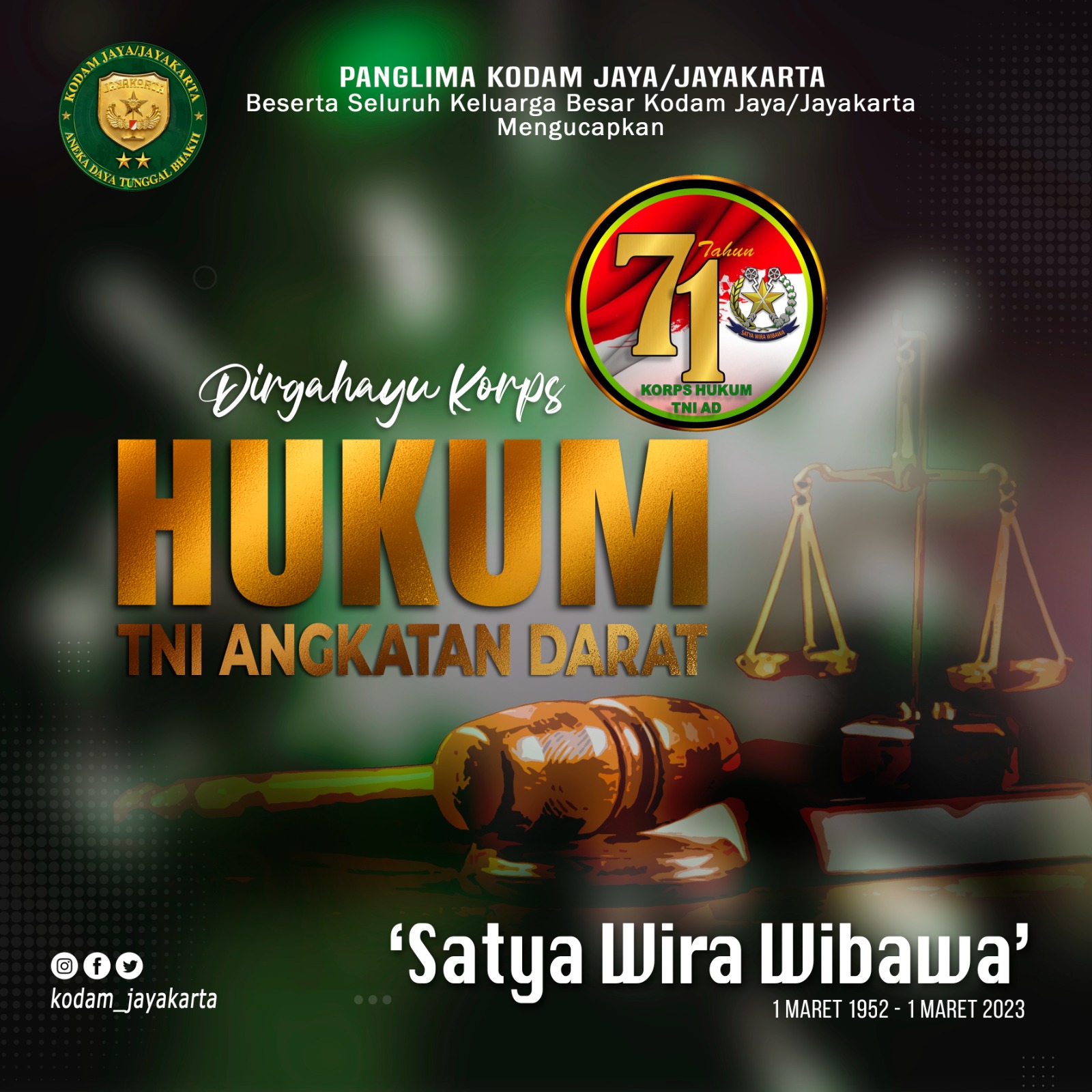 Dirgahayu Korps Hukum TNI Angkatan Darat Ke 71 Tahun