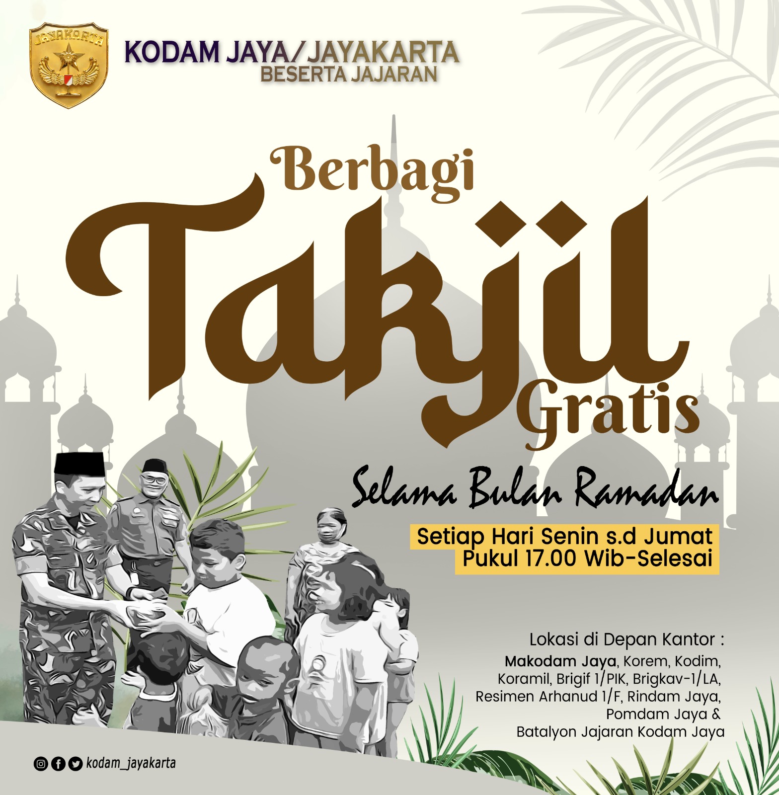 Kodam Jaya/Jayakarta Beserta Jajaran Berbagi Takjil Gratis Selama Bulan Ramadhan
