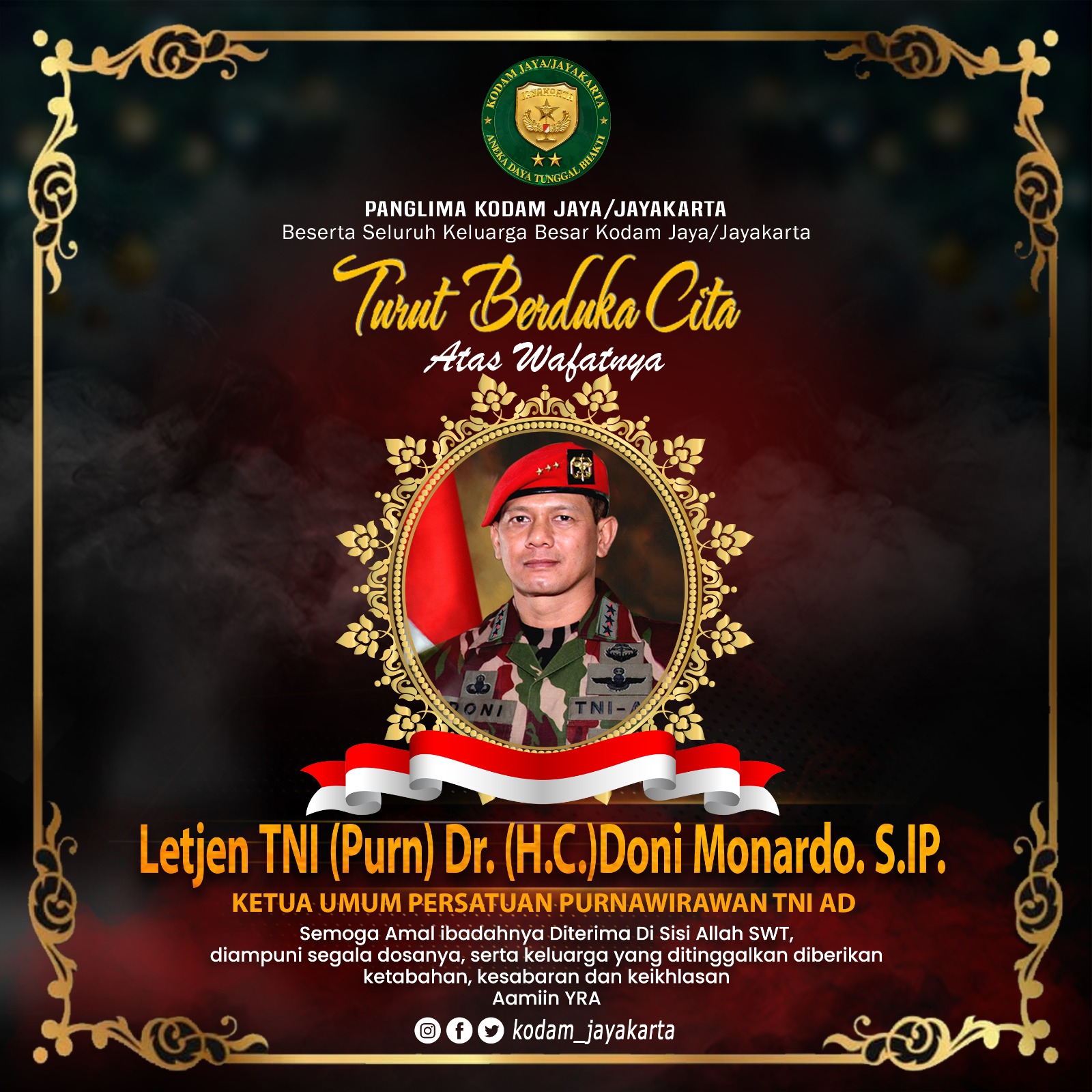 Turut Berduka Cita Atas Wafatnya Letjen TNI (Purn) Dr. (H.C.) Doni Monardo, S.IP.