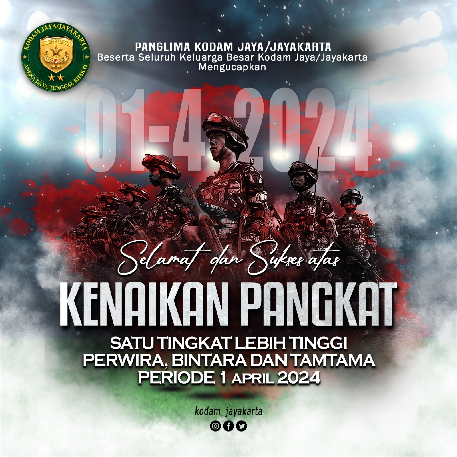 Selamat Kenaikan Pangkat Satu Tingkat Lebih Tinggi Periode 01 April 2024 Prajurit dan PNS Kodam Jaya