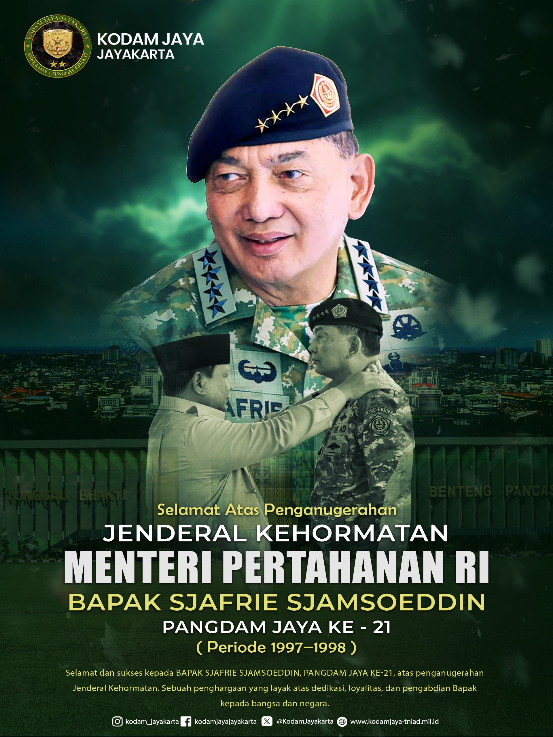 Selamat Atas Penganugerahan Jenderal Kehormatan kepada Menteri Pertahanan RI Bapak Sjafrie Sjamsoeddin