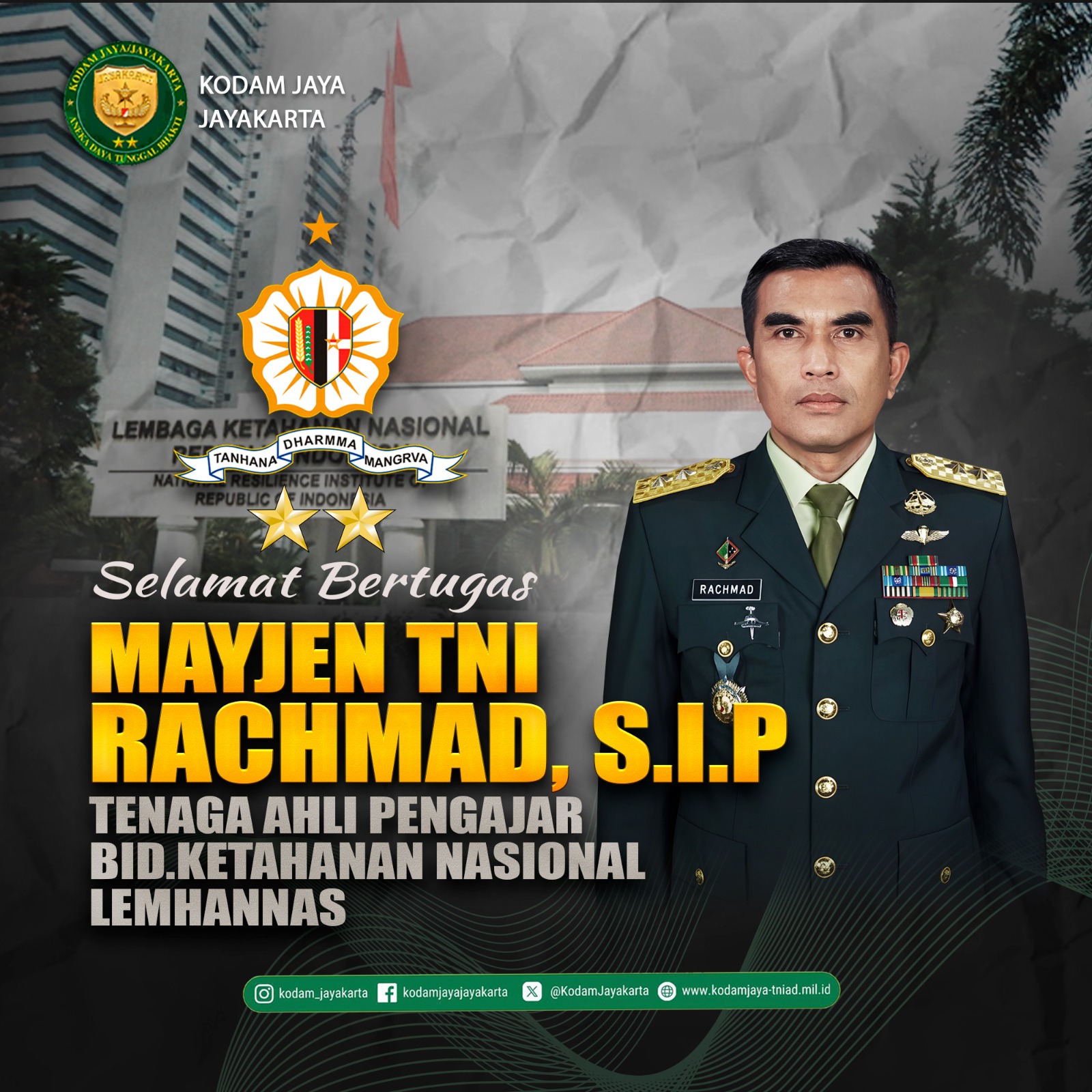 Selamat Bertugas kepada Mayjen TNI Rachmad, S.I.P