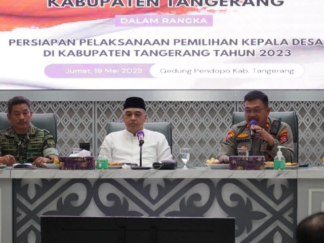 Pasi Intel Kodim 0510/Tigaraksa Hadiri Rapat Pilkades 2023 Bersama Forkopimda Kab Tangerang