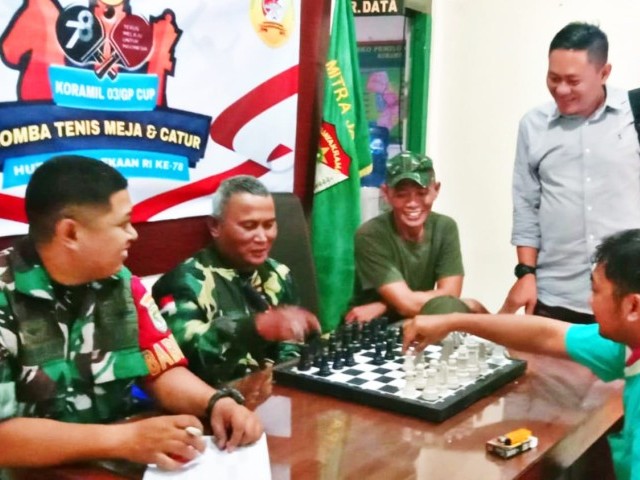 Semarakkan HUT Kemerdekaan Ke-78 RI, Koramil 03/GP Gelar Penyisihan Lomba Tenis Meja Dan Catur