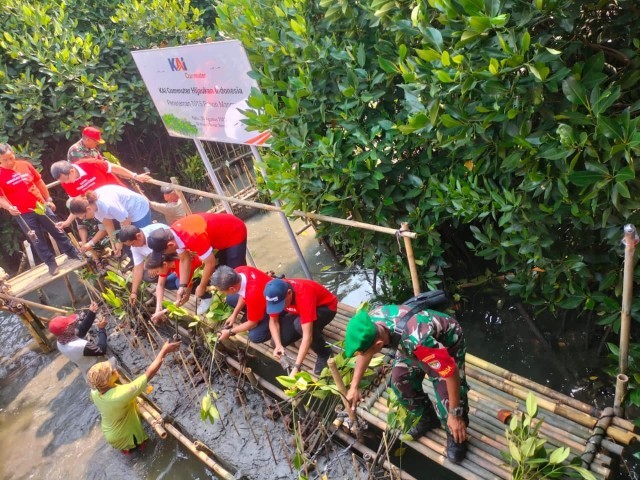 Babinsa Koramil 02 Tarumajaya Terjun Dalam Penanaman Pohon Mangrove