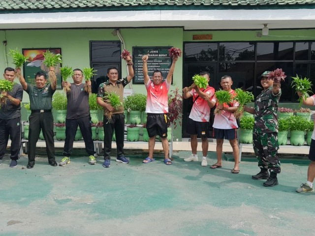 Anggota Koramil 13/Cisoka Panen Sayur Hasil Urban Farming