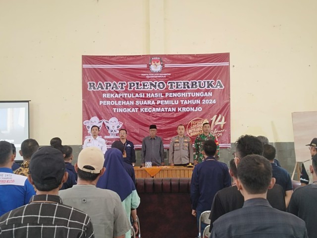 Babinsa Hadiri Rapat Pleno Terbuka Rekapitulasi Hasil Perhitungan Perolehan Suara Tingkat Kecamatan Kronjo