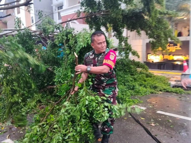 Danramil 01/Tebet dan Babinsa Evakuasi Pohan Tumbang